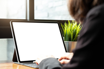 Businesswoman working with digital tablet computer for financial analysis - Business Working at modern office Concept