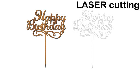 Sign 'Happy birthday' cake topper for laser or milling cut.