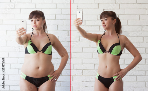 Cuadros en Lienzo Comparison of women before and after weight loss