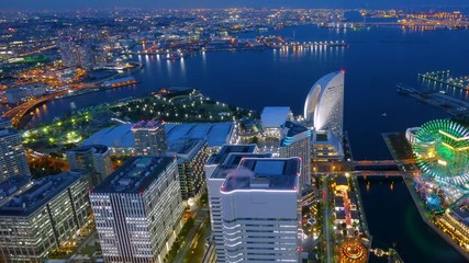 Wall Mural - Time lapse beautiful landscape of Yokohama night light cityscape