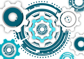 Wall Mural - Vector illustration of gear wheels on white background. Abstract techno background: bright rotating gear. Mechanical engineering technology symbol.