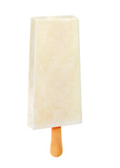 Stick ice cream pineapple flavor isolated on wood background. Mexican Pallets