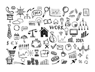 Wall Mural - Hand drawn business symbols. Management concept with Doodle design style. 