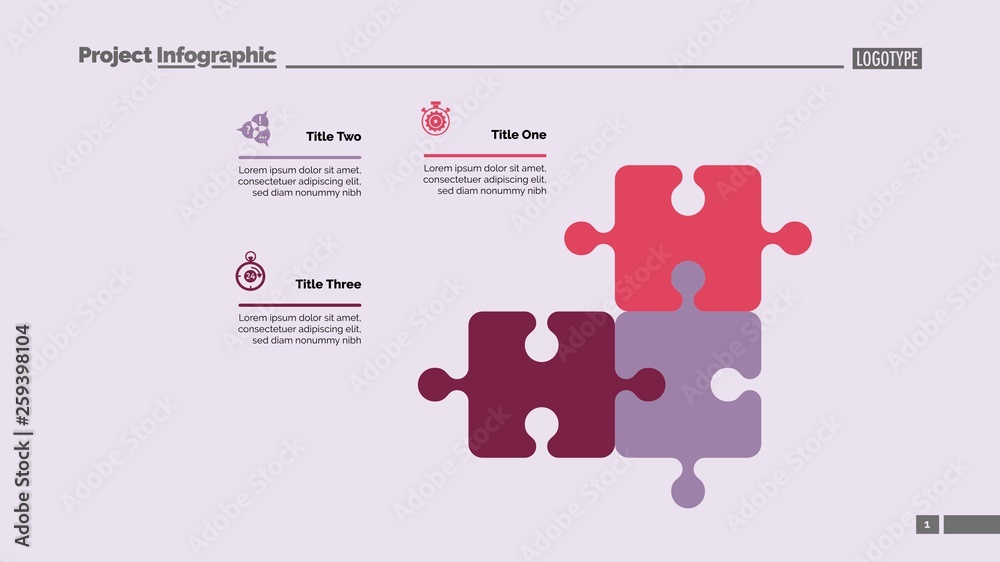 Puzzle Wireframe Example Puzzle Diagram with Three Elements Template Stock Vector | Adobe Stock