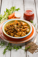 Canvas Print - pasta with lentils and tomato sauce