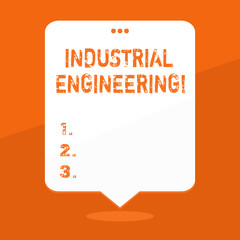 Poster - Handwriting text writing Industrial Engineering. Conceptual photo field or study that focuses on industrial processes Blank Space White Speech Balloon Floating with Three Punched Holes on Top