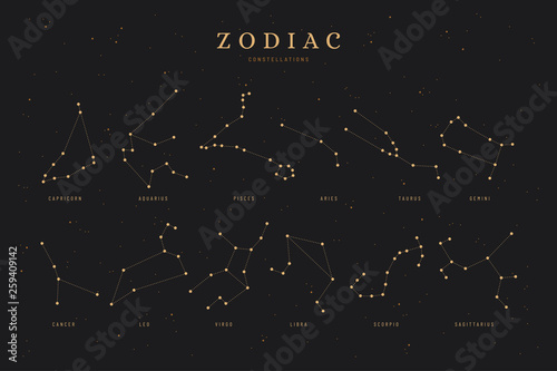 Fotografía zodiac constellations on a dark night sky background with stars, astrology / as