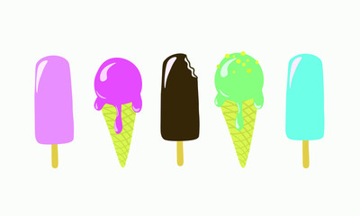 Vector illustration of colorful ice creams. White background. 