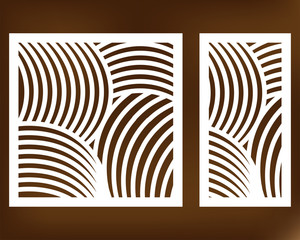 Poster - Set decorative card for cutting. Geometric line pattern. Laser cut. Ratio 1:1, 1:2. Vector illustration