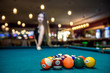 © RomanR - Selective focus on billiard balls triangle on table