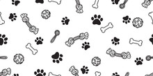 Dog Paw Seamless Pattern Bone Vector Footprint Pet Toy French Bulldog Cartoon Scarf Isolated Repeat Wallpaper Illustration Tile Background