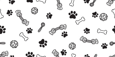 dog paw seamless pattern bone vector footprint pet toy french bulldog cartoon scarf isolated repeat 
