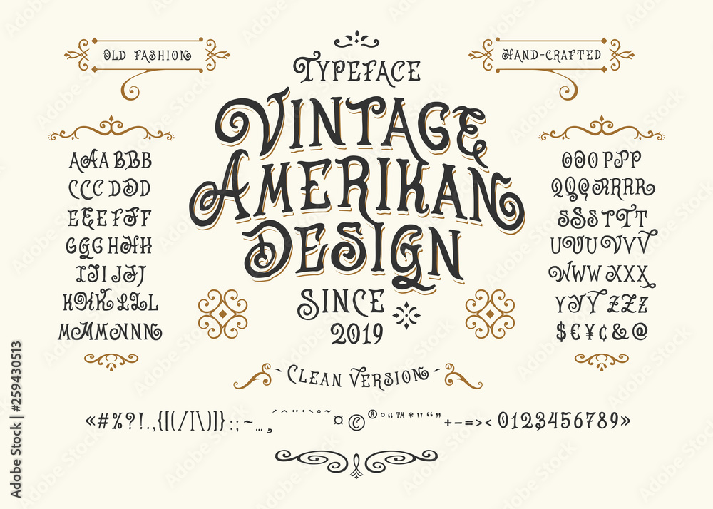 Font Vintage American Design. Hand crafted retro typeface