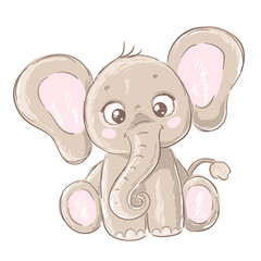 Wall Mural - Cute baby elephant. Hand drawn vector illustration.