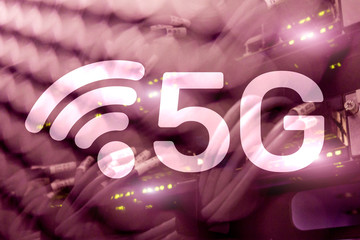 Wall Mural - 5g network, 5g internet connection concept in digital background. smart communication network concep