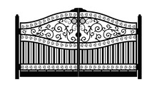 Forged Gate. Architecture Detail. Black Forged Iron Gate With Decorative Lattice Isolated On White Background. Vector EPS 10