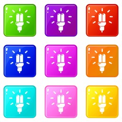 Poster - Powersave lamp icons set 9 color collection isolated on white for any design