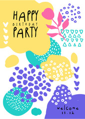 Sticker - Happy birthday party, colorful template with date can be used for placard, invitation, poster, banner, card, flyer vector Illustration