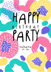 Sticker - Happy birthday party, colorful banner with date can be used for placard, invitation, poster, card, flyer vector Illustration