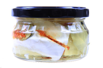 Sticker - czech pickled cheese in oil isolated