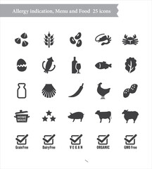 Naklejka na meble Allergen Icons Set – 25 Food Allergy Symbols for Restaurant Menu (Vector)