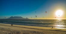 Kite Surfers In Cape Town, South Africa.
