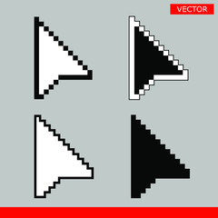 Leinwandbilder - Black and white arrow pixel mouse pointer cursors icons signs vector illustration set flat style design isolated on gray background.
