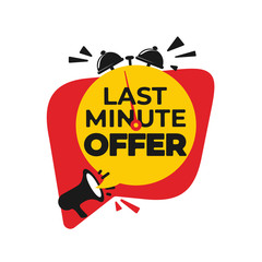 Wall Mural - Last minute offer button sign. Design red and yellow flat modern label, alarm clock countdown logo. Vector illustration. Isolated on white background.