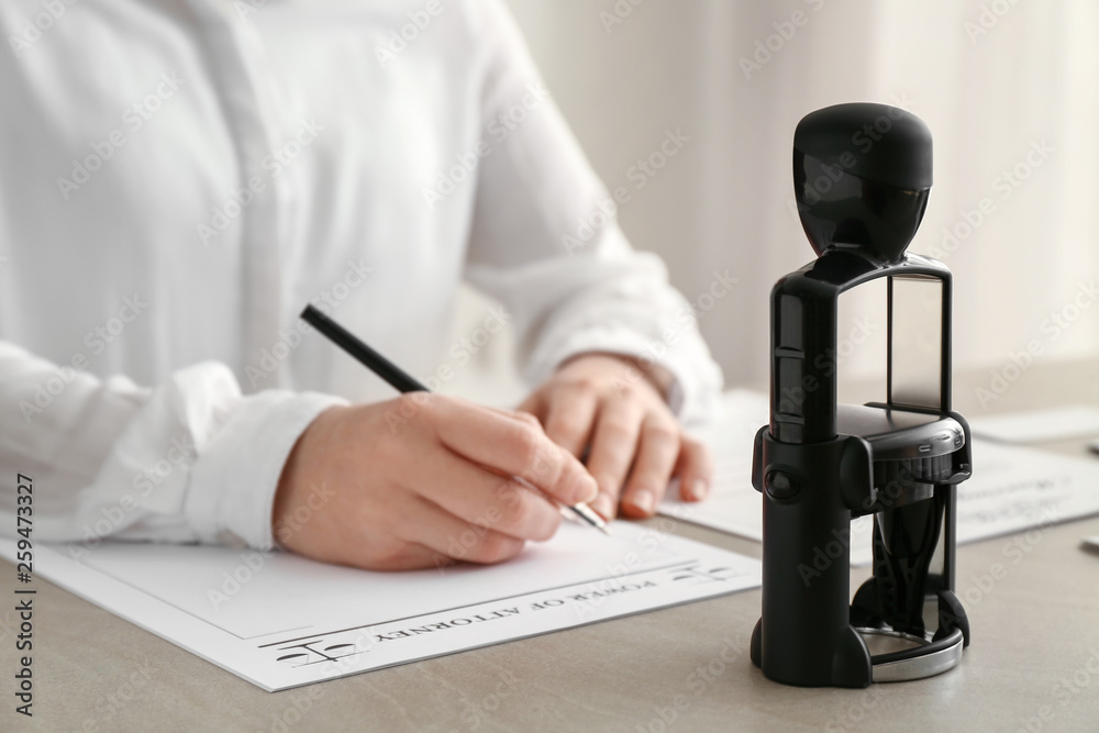 Stamp on table of notary public