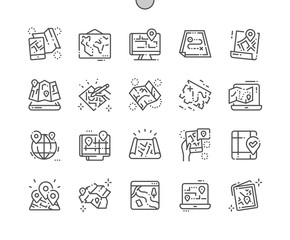 Poster - Paper and electronic maps Well-crafted Pixel Perfect Vector Thin Line Icons 30 2x Grid for Web Graphics and Apps. Simple Minimal Pictogram