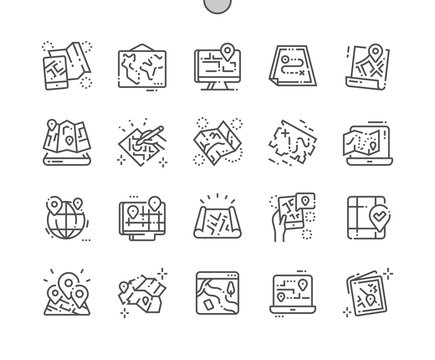Paper and electronic maps Well-crafted Pixel Perfect Vector Thin Line Icons 30 2x Grid for Web Graphics and Apps. Simple Minimal Pictogram