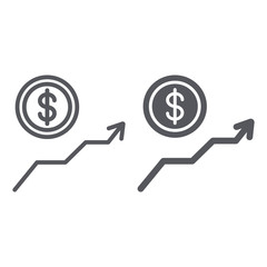 Poster - Dollar growth line and glyph icon, financial and graph, money increase sign, vector graphics, a linear pattern on a white background.