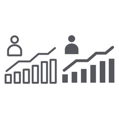 Poster - Career growth line and glyph icon, increase and diagram, person and chart sign, vector graphics, a linear pattern on a white background.