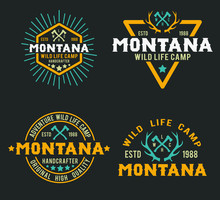 Montana. Hipster Style. Vintage, Retro And Nature. Logotype Wild Life Capm And Park.