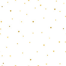 Vector Background With Small Gold Hearts On White Background. Fashion Style. Design Backdrop For Textile, Wallpaper, Scrapbooking, Wedding Invitation Card.