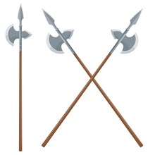 Vector illustration of two intersecting halberds on a white background. Antique edged weapons. Items vintage combat gear