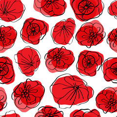 Wall Mural - Poppy seamless pattern. Red poppies on white background. Can be uset for textile, wallpapers, prints and web design.