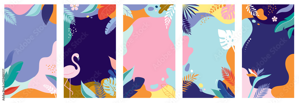 Collection of abstract background designs - summer sale, social media promotional content. Vector illustration - obrazy, fototapety, plakaty 