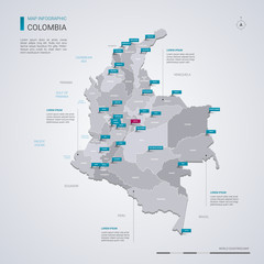Wall Mural - colombia vector map with infographic elements, pointer marks.