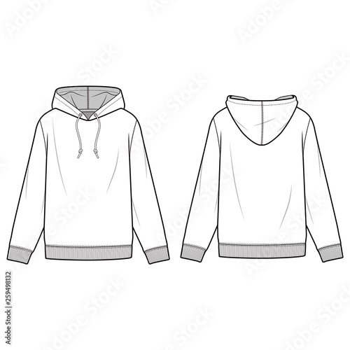 HOODIE fashion flat sketch template Stock Vector | Adobe Stock