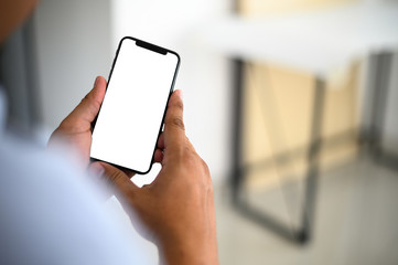 Poster - manhands using a smartphone text work digital and communication concept