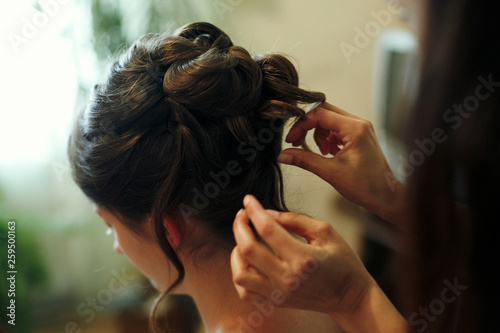 Hair Stylist Making Hairdo For Bride In The Morning Buy This