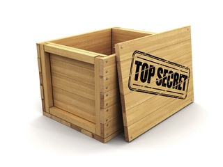 Poster - Wooden crate with stamp Top secret. Image with clipping path