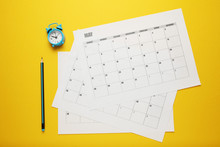 Business Calendar, Pencil And Clock. Date Reminder, Office Schedule.