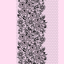 Seamless Black And Pink Lace Pattern With Paisley And Flowers  Roses. Traditional Ethnic Ornament. Vector Print. Use For Embroidery, Pattern Fills,textile Design.