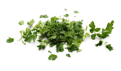 Fresh green parsley leaves isolated on white background 