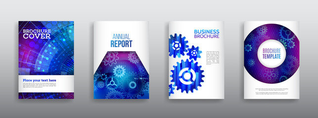 Technology communication element for brochure. Circuit board background for magazine cover. Futuristic hi-tech flyer template. Abstract digital concept booklet. Computer technology illustration.