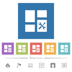 Poster - Dashboard tools flat white icons in square backgrounds