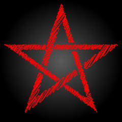 Pentagram blood red runic spell circle. Satanic sign, Magic casting ring. Pentalpha, Pentangle