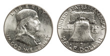 US Silver Coin Half Dollar Franklin 1963